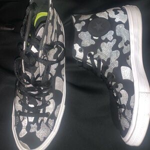 Converse Mens Black and Silver High-Top Sneakers